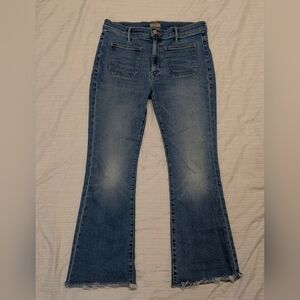 Mother Patch Pocket Weekender Jeans, Blue, Frayed, Size 31